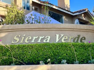 The Sierra Verde complex over by Tijeras Creek Golf Course. The sign, landscape, and condos, in RSM, Rancho Santa Margarita